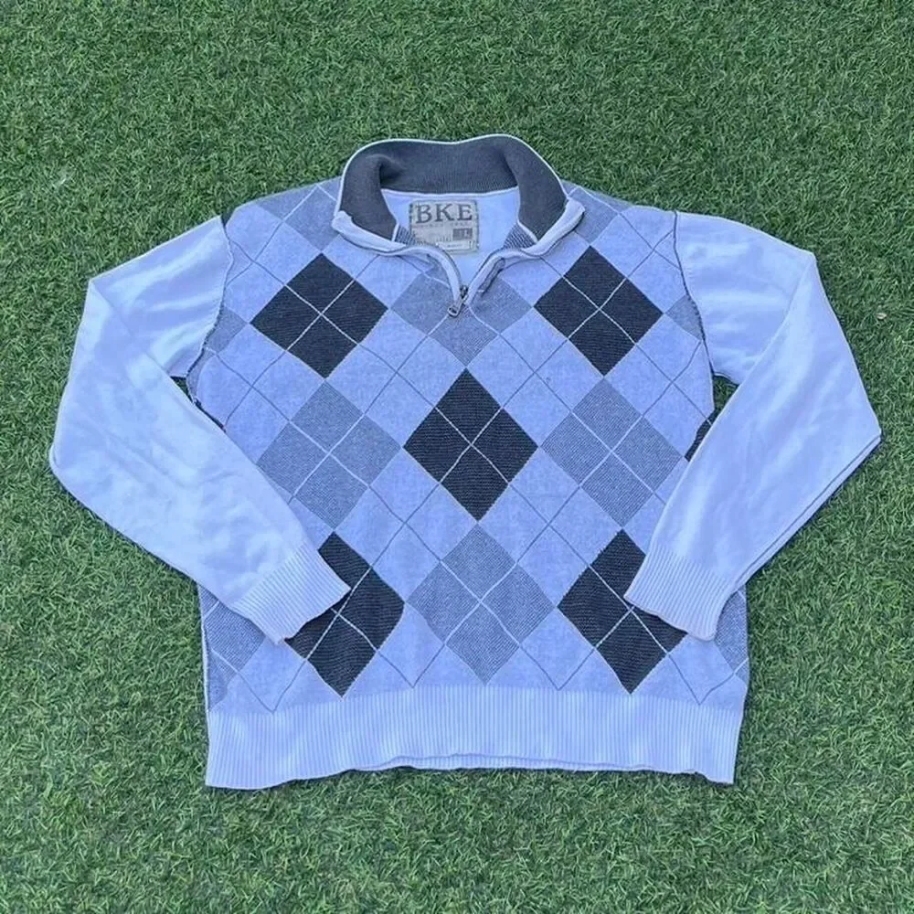 Bke Men's Blue and White Jumper